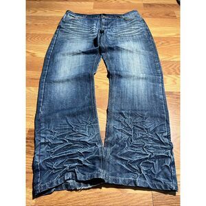 Vintage Y2K Raw Blue Emboidered Baggy Skater Jeans